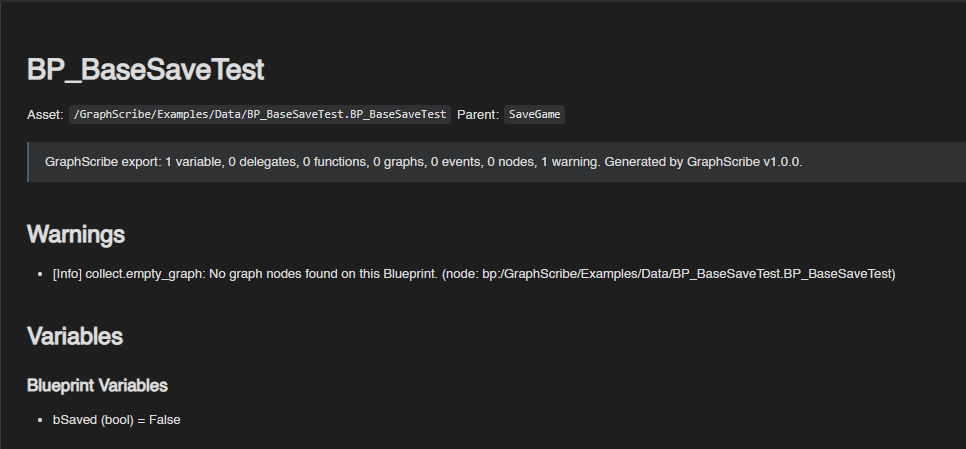 The Warnings section of a Markdown export
