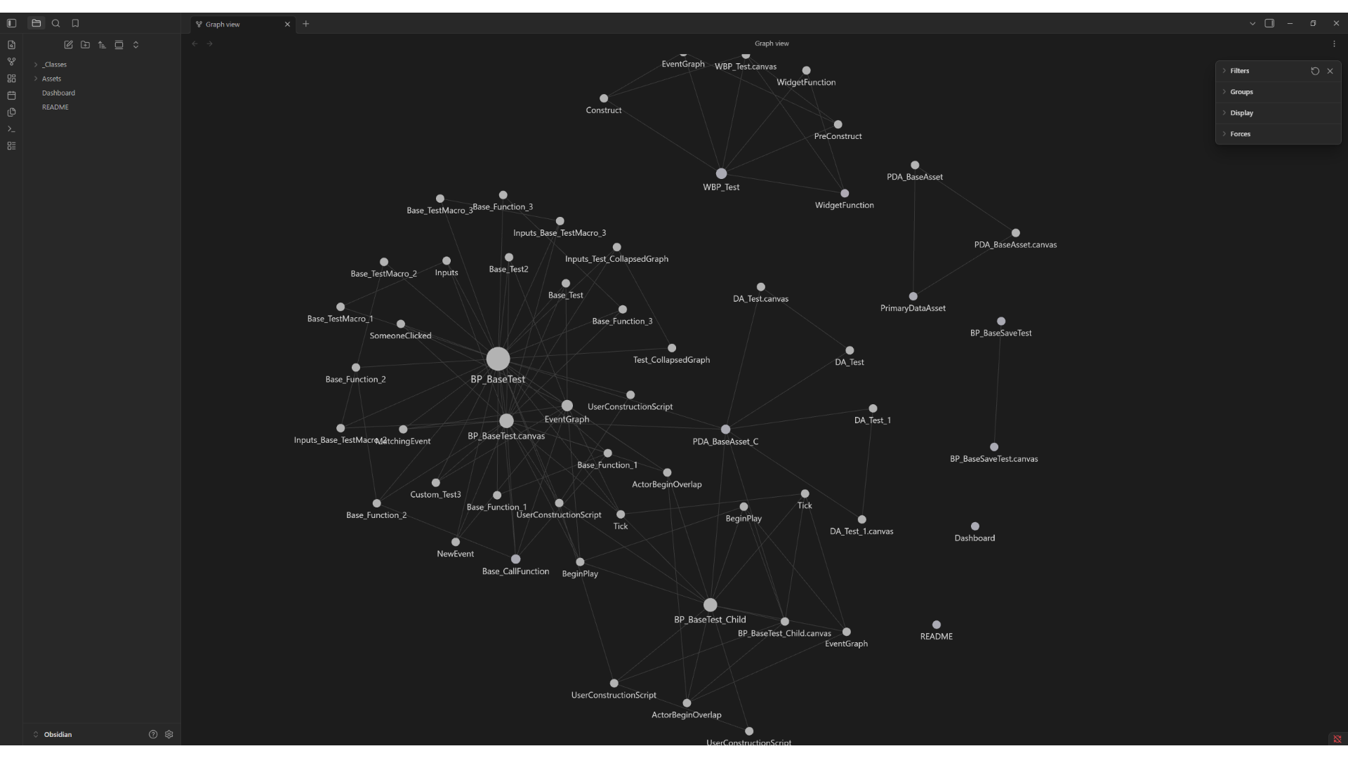 Obsidian graph view of an exported project vault