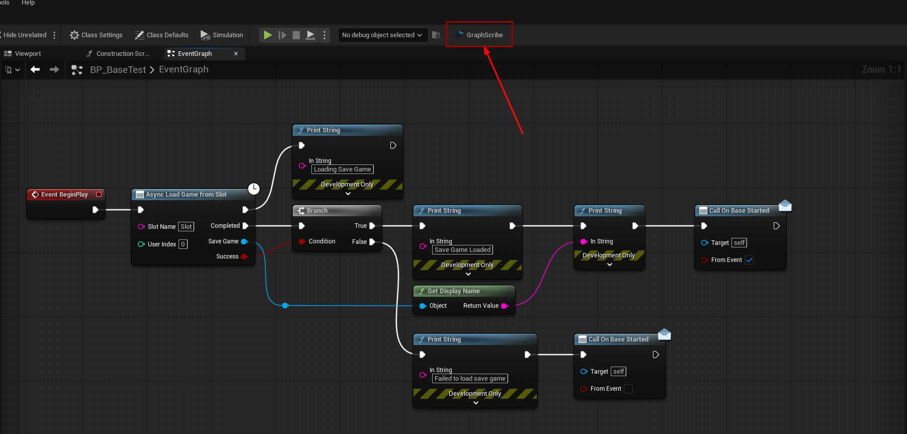 GraphScribe toolbar button in the Blueprint editor